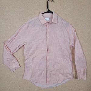 Nordstrom Rack Trim Fit Non-IronDress Shirt Men16 32/33Pink White Chevron Cotton